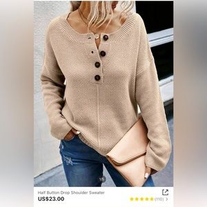 Half button drop shoulder sweater - brand new